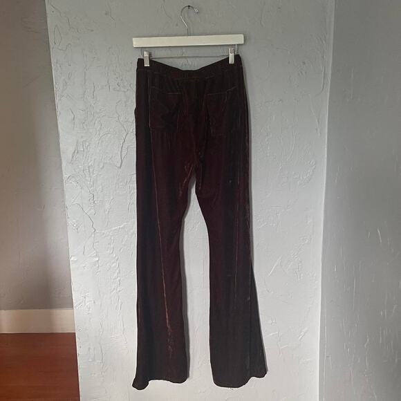 Brown Velvet Cozy Drawstring Cozy Flare Lounge Pants with Pockets sz XL - Picture 8 of 9
